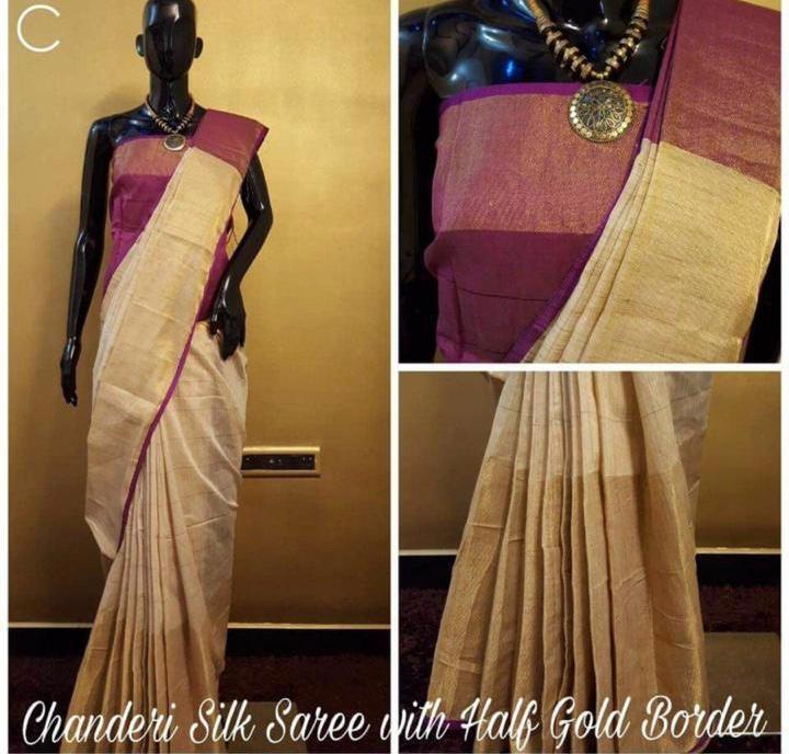 Chanderi Silk Saree with Gold Border