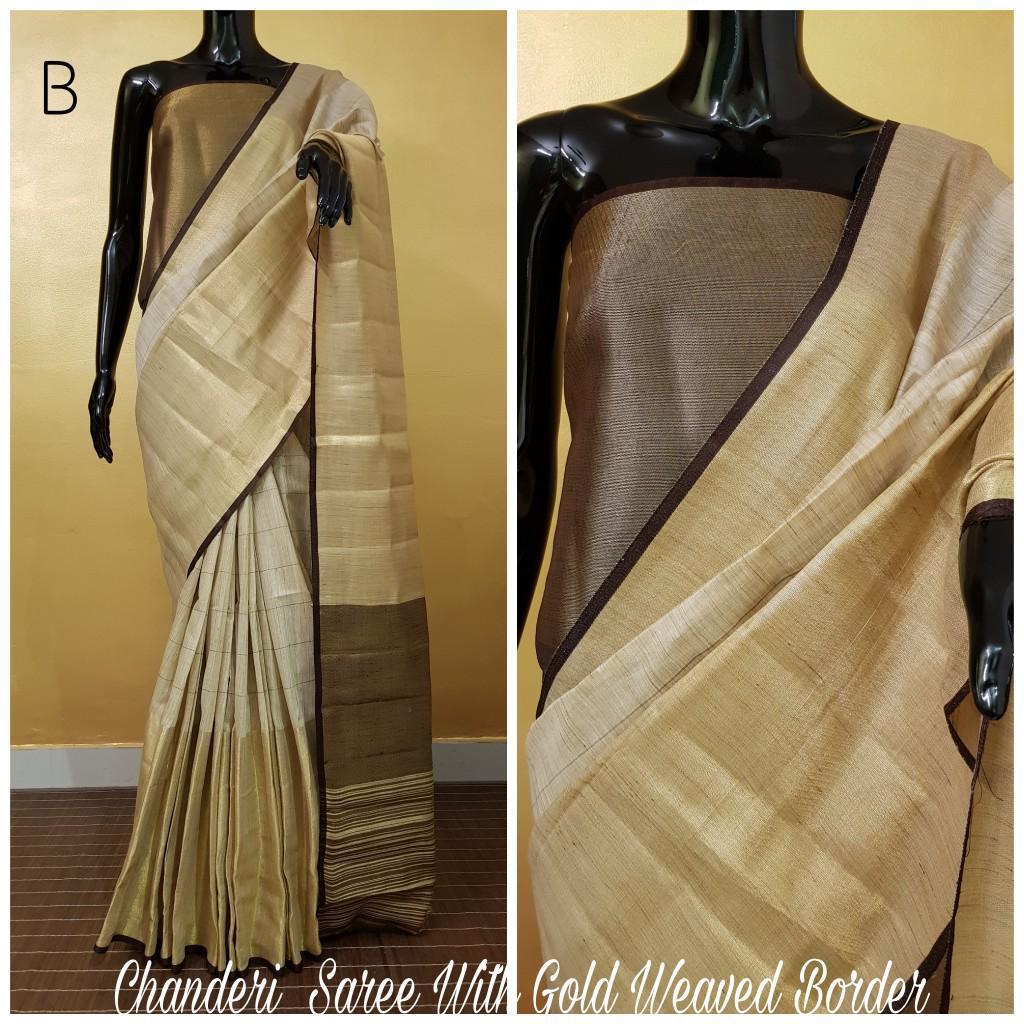 Chanderi Silk Saree with Gold Border