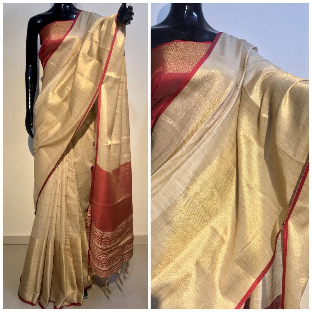 Chanderi Silk Saree with Gold Border